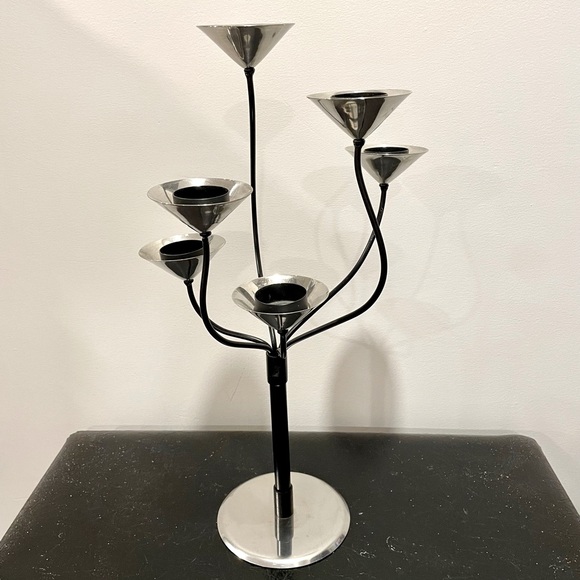 Aristo Denmark 6 Tealight Candle -Stainless Steel & Black Metal- 19” Candelabra - Picture 1 of 8